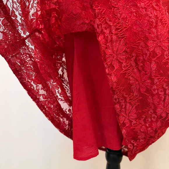 NWT Draper James Womens XXL Red Long Sleeve Dress Lace Overlay Holiday Neck Tie - Picture 9 of 14